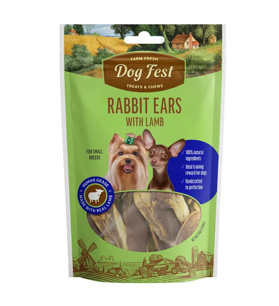 Dog Fest Rabbit Ears with Lamb For Small Breeds 55g
