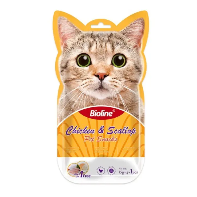 Bioline Cat Treats 5x15g Chicken & Scallop Flavor