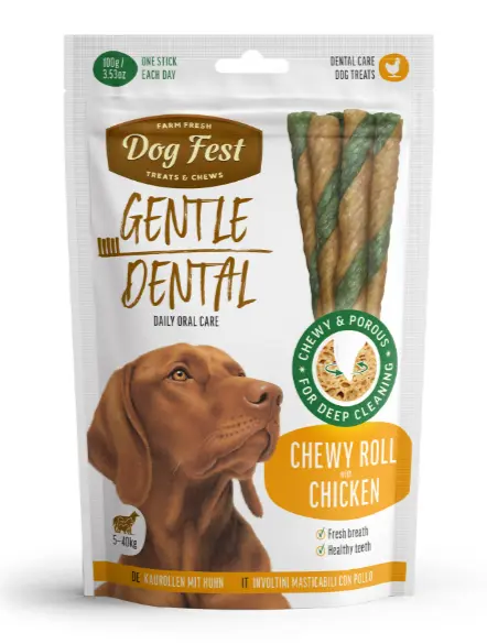 Dog Fest Dental Treats for Adult Dogs Chewy Roll with Chicken 100g