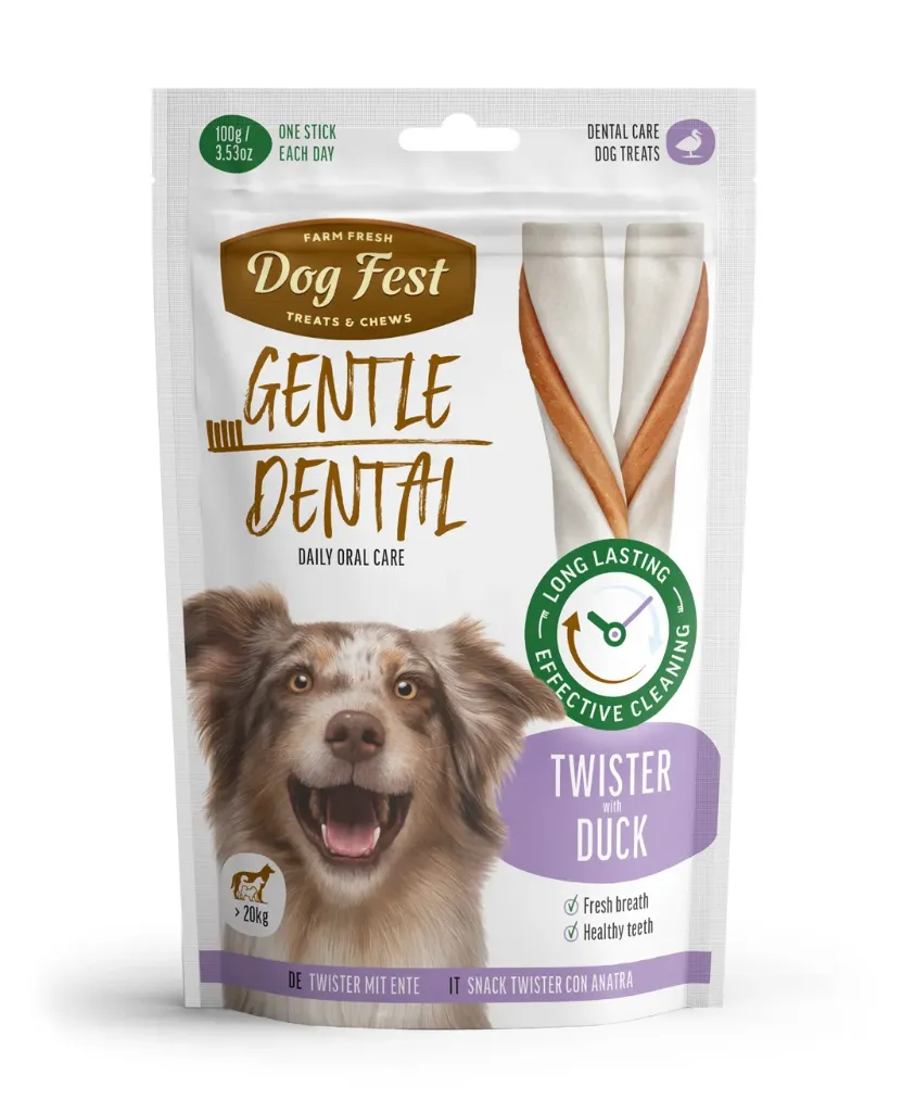 Dog Fest Dental Treats for Adult Dogs Twister with Duck 100g