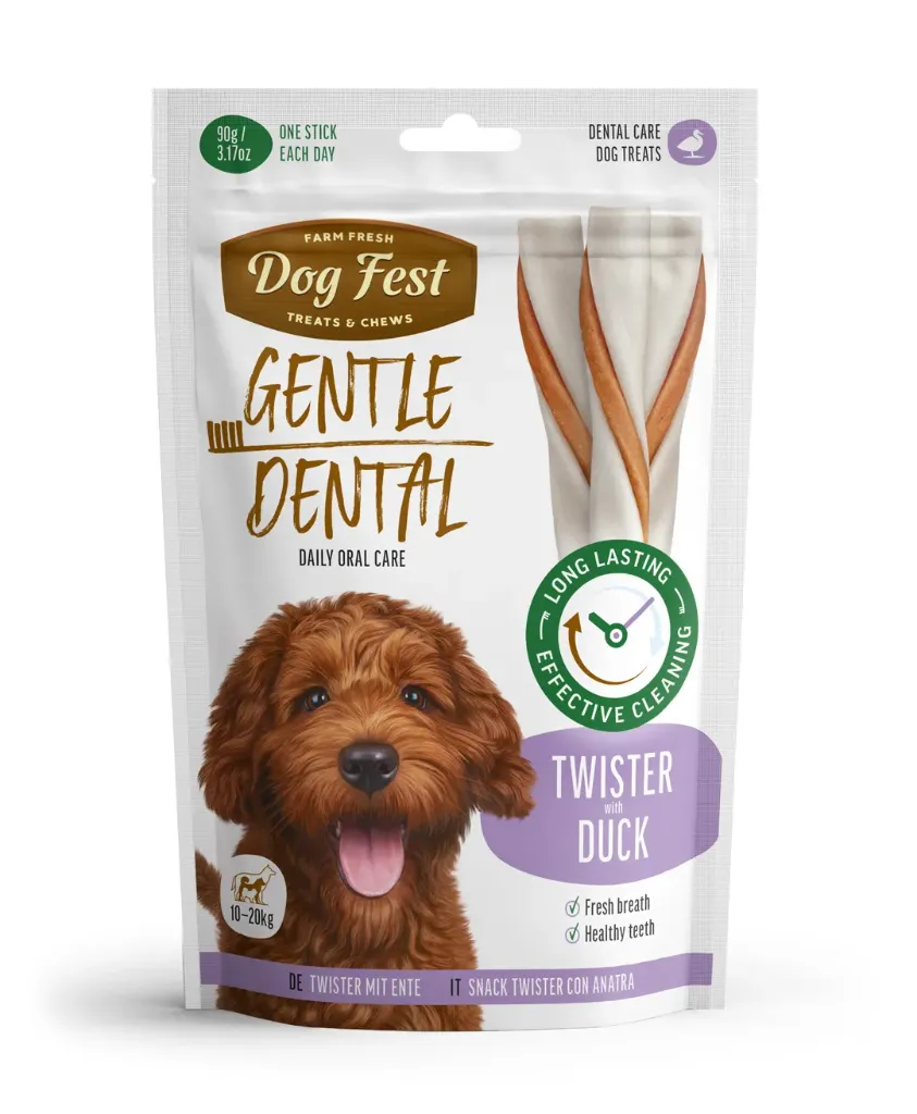 Dog Fest Dental Treats for Adult Dogs Twister with Duck 90g
