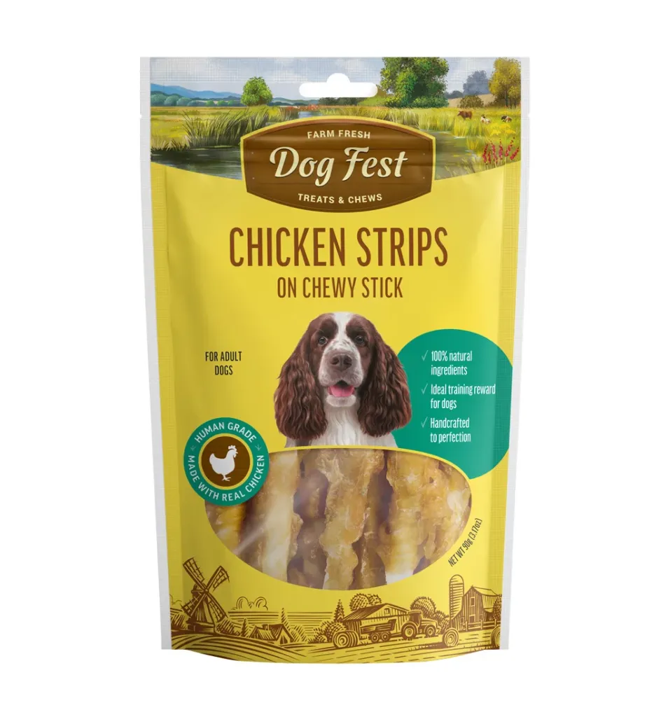 Dog Fest Chicken Strips On Chewy Stick 90g
