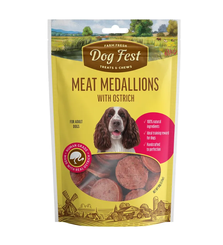 Dog Fest Medallions with Ostrich for Adult Dogs 90g