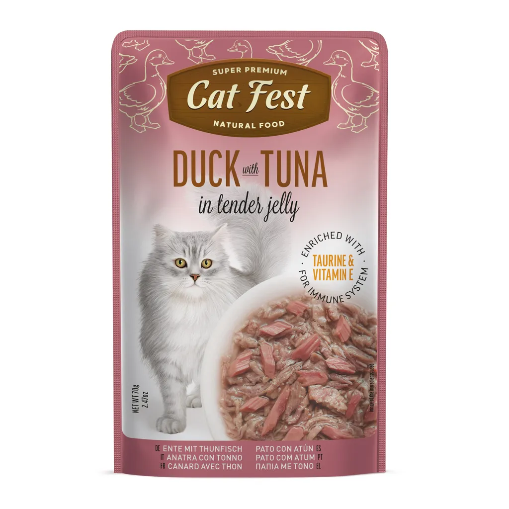 Cat Fest Duck with Tuna in Tender Jelly 70g