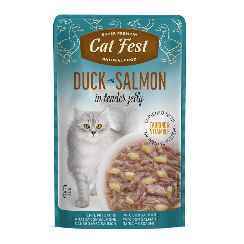 Cat Fest Duck with Salmon in Tender Jelly 70g