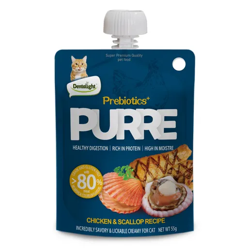Dentalight Prebiotics+PURRE Creamy Treats for Cats 55g Chicken & Scallop