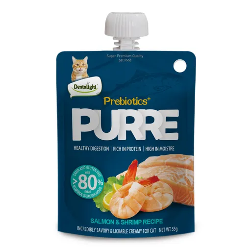Dentalight Prebiotics+PURRE Creamy Treats for Cats 55g Salmon & Shrimp