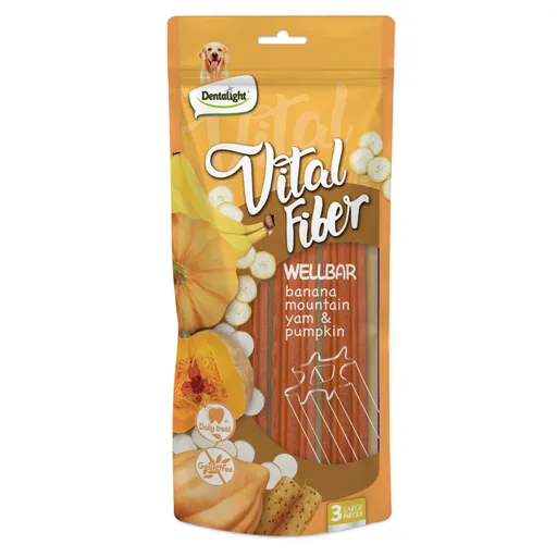 Dentalight Vital Fiber Wellbars 6" Treat for Dogs 250g Banana, Mountain Yam & Pumpkin 3pcs