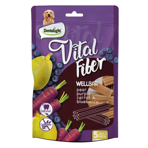 Dentalight Vital Fiber Wellbars 3" Treat For Dogs 85g Pear, Purple Carrot & Blueberry 5pc