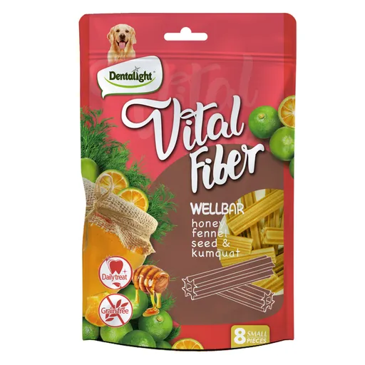Dentalight Vital Fiber Wellbars 3" Treat for Dogs 80g Honey, Fennel Seed & Kumquat 8pcs