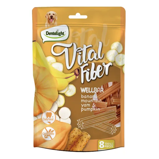 Dentalight Vital Fiber Wellbars 3" Treat for Dogs 80g Banana, Mountain Yam & Pumpkin 8pcs