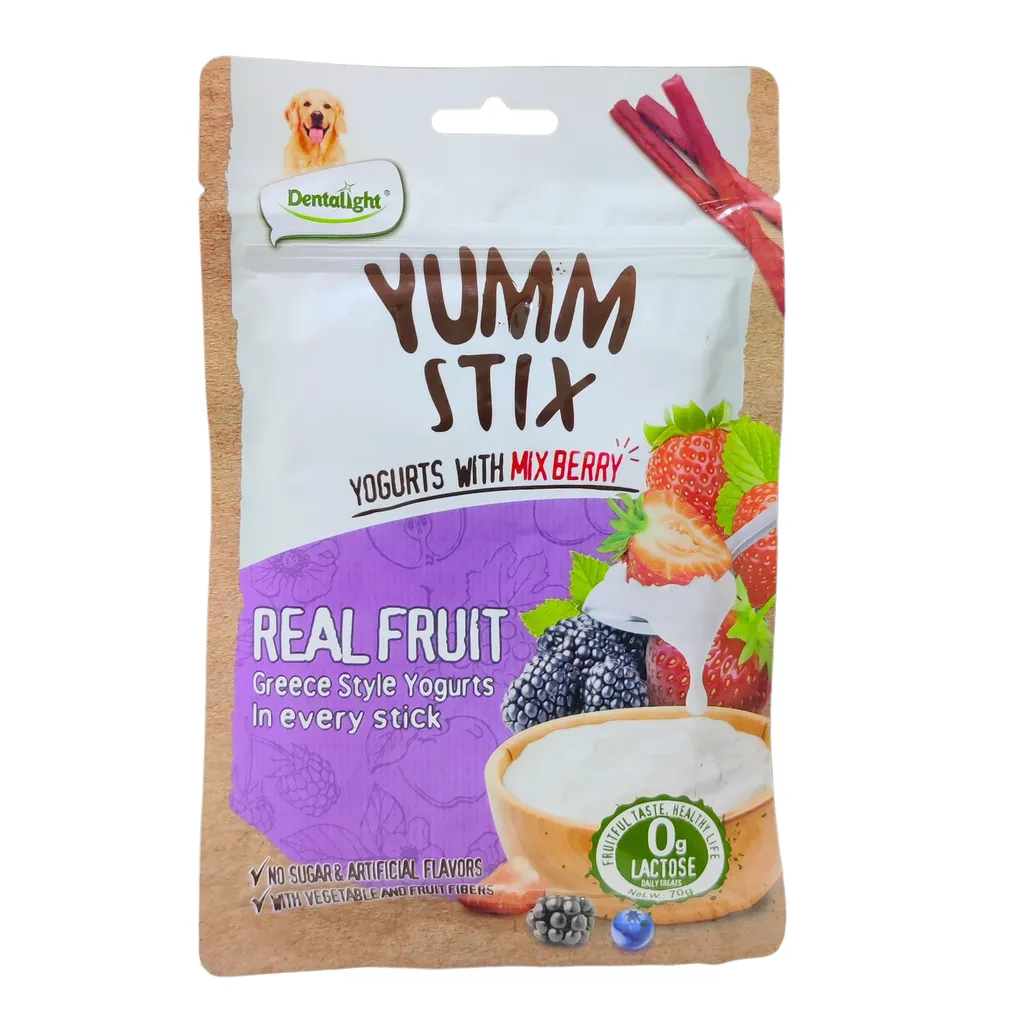 Dentalight Yumm Stix for Dogs Wet & Soft 70g Yogurts with MixBerry
