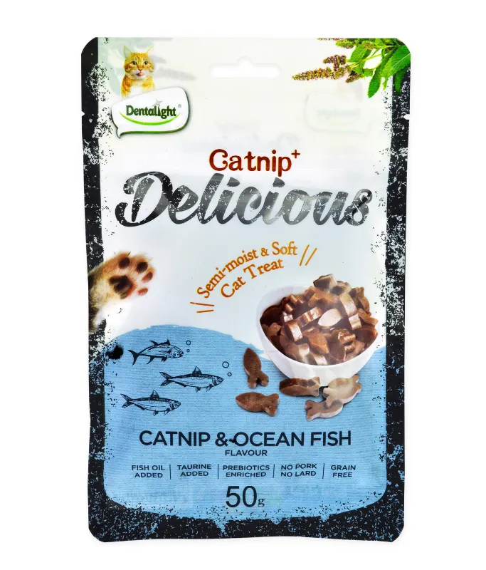 Dentalight Catnip+Semi Moist & Soft Cat Treat 50g Catnip & Oceanfish Flavour