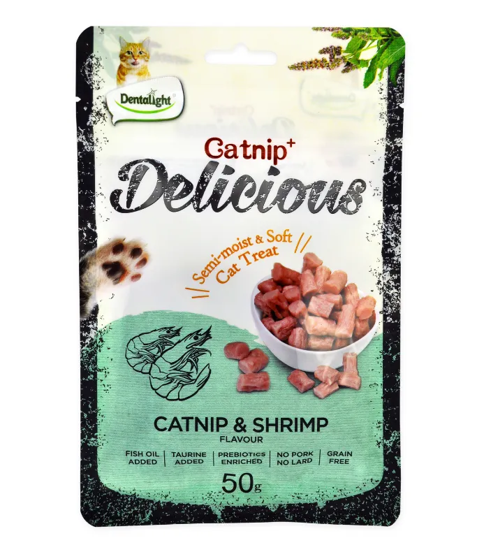 Dentalight Catnip+ SemiMoist & Soft Cat Treat 50g Catnip & Shrimp Flavour