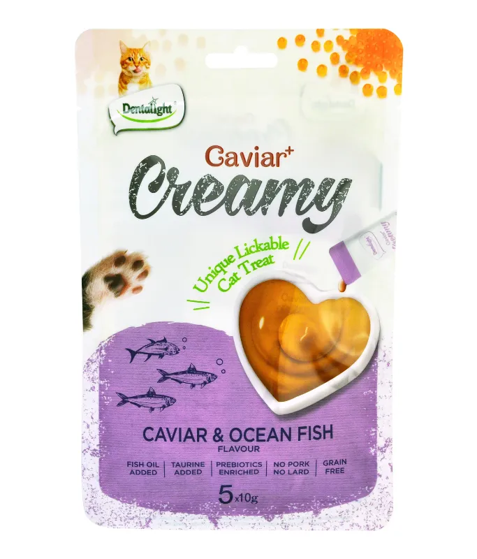Dentalight Caviar+ Creamy Lickable Cat Treat 5pcs x 10g Caviar & Ocean Fish Flavour