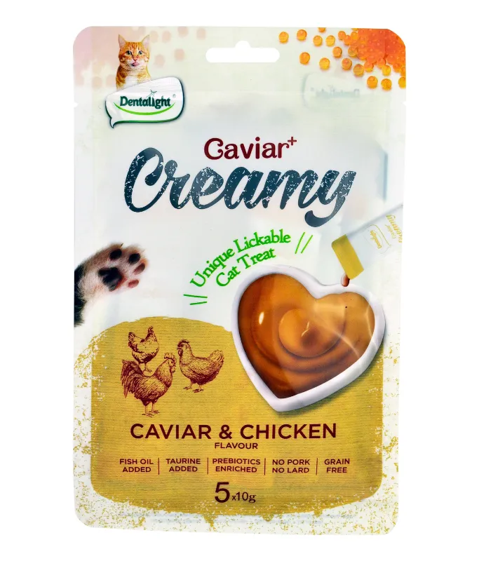 Dentalight Caviar+Creamy Lickable Cat Treat 5pcs x 10g Caviar & Chicken Flavour