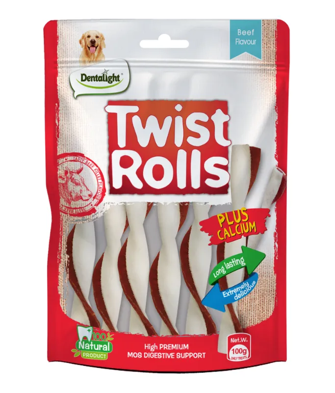 Dentalight 5" Twist Rolls Medium Dog Treats 100g Beef Flavour