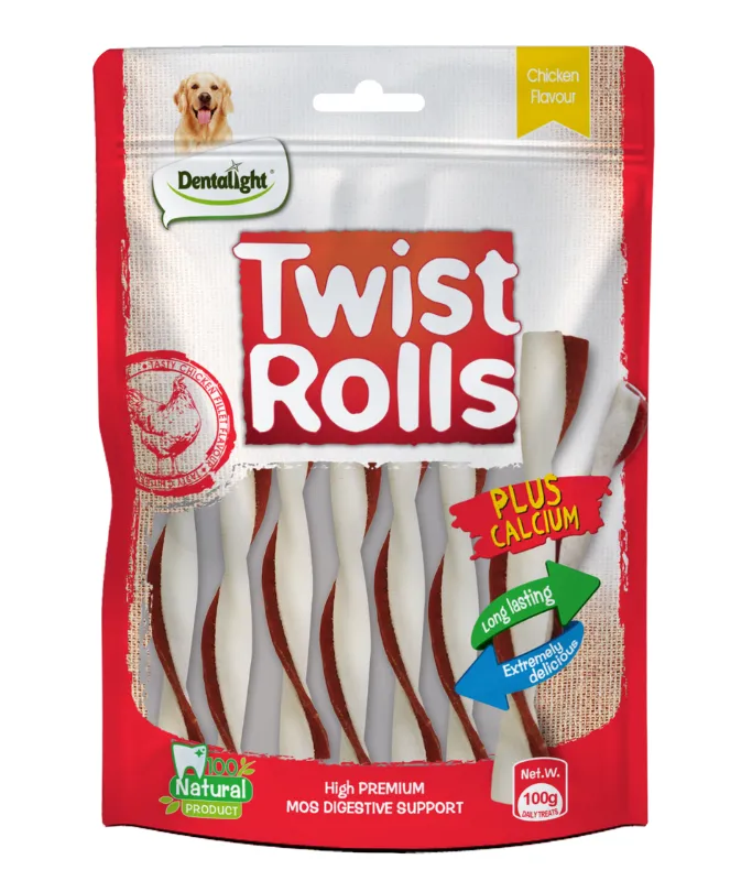 Dentalight 5" Twist Rolls Small Dog Treats 100g Chicken Flavour
