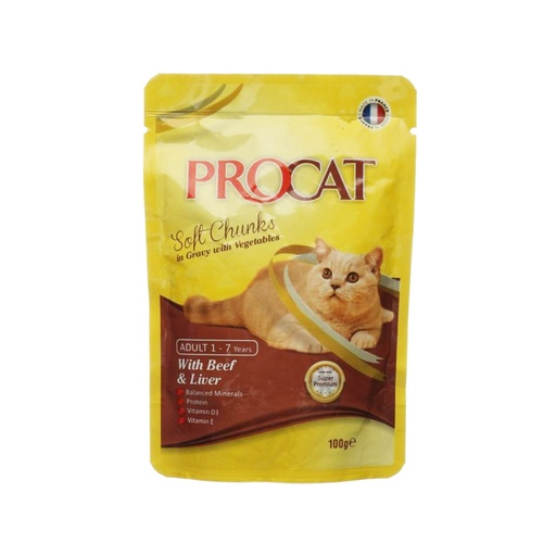 PROCAT | (ADULT) SOFT CHUNCKS - Beef & Liver | 100 gm