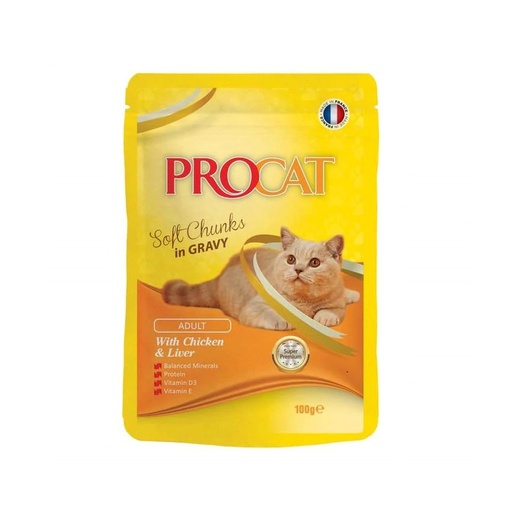 PROCAT | (ADULT) SOFT CHUNCKS - Chicken & Liver | 100 gm