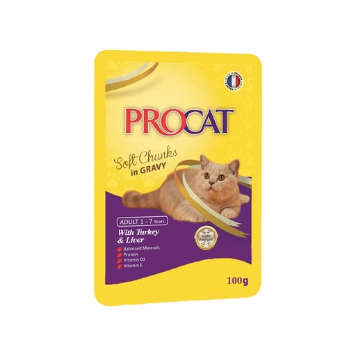 PROCAT | (ADULT) SOFT CHUNCKS - Turkey & Liver | 100 gm