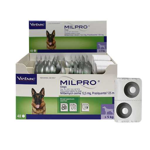 VIRBAC | Milpro Worms | Large Dog |12.5/125mg | Over 5 kg | 1 Tablet (only for varmacy)