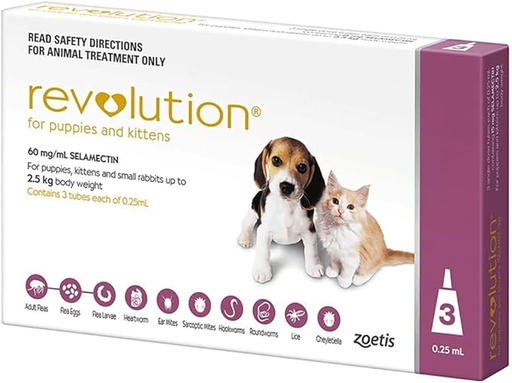 ZOETIS | REVOLUTION Puppy & Kitten15mg selamectin 0-2.5kg(<5 lbs) | 3 doses (pink)