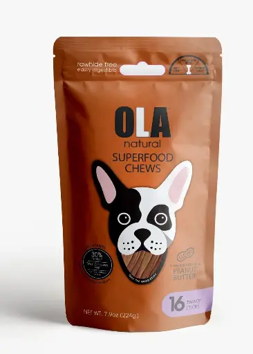 Ola | Natural Treats for Dogs - Peanut Butter | 16 Twisty STICKS