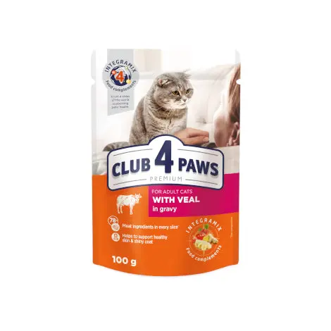 CLUB 4 PAWS | CAT FOOD WITH VEAL | 100 G 	