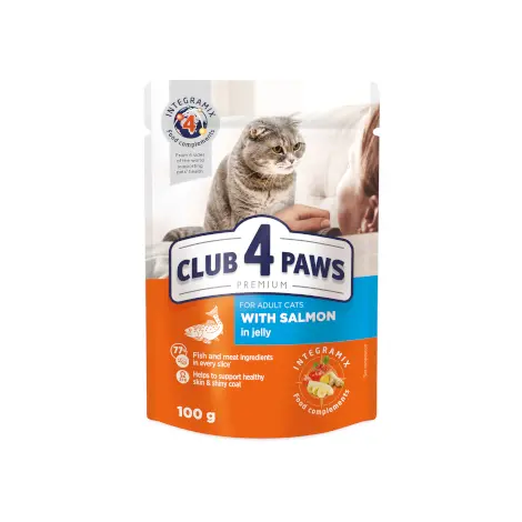 CLUB 4 PAWS | CAT FOOD WITH SALMON | 100 G 	